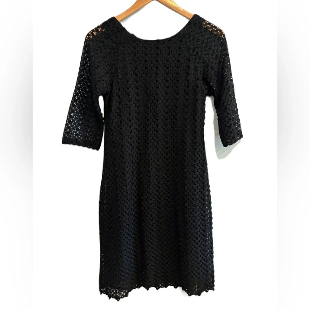 Chris McLaughlin Black Solid Lace 3/4 Sleeve Midi Dress Size 6